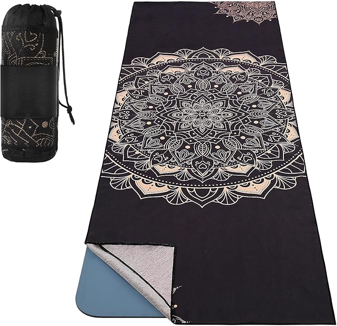 MoKo Hot Yoga Towel, Non-Slip Yoga Mat Towel with Grip Dots, 74.4"×27.3" Yoga Mat Cover for Pilates, Fitness, Meditation, Swimming Pool, Beach, Travel Yoga Mat with Corner Pockets