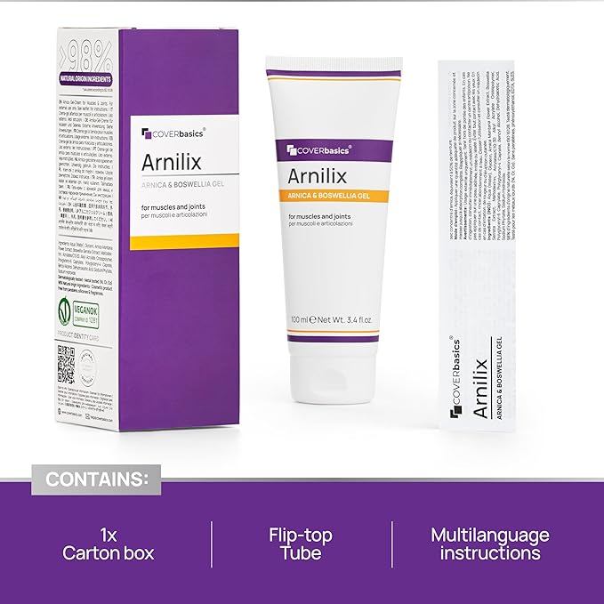 Arnilix - Strong Arnica Gel 98% - High Concentration Formula with Boswellia - Fast Absorbing Muscle and Joint Massage Cream - Natural VEGANOK - Dermatologically Tested (100ml)
