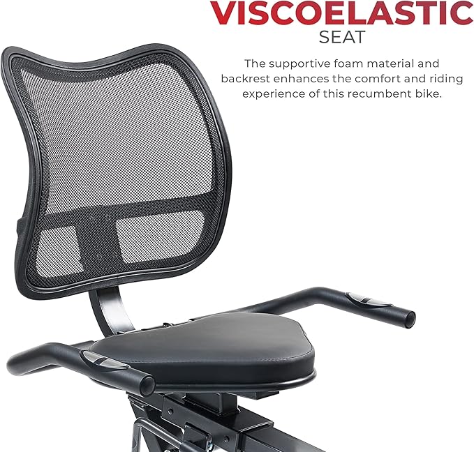 Sunny Health & Fitness Smart Recumbent Exercise Bike, Adjustable Cushion Seat & Mesh Back-Rest for Home Training, Magnetic Resistance & Belt-Drive for Quiet & Smooth workout, Free SunnyFit App Connect