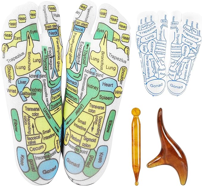 Reflexology Sock with Massage Tools Set, 2 Pairs Socks Acupuncture Trigger Point Foot Pain Relief Remedy Acupoint Birthday Gifts for Women (Women - a Set)