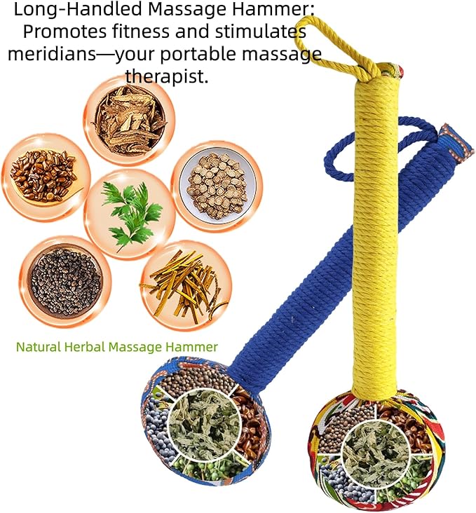 Mugwort Massage Hammer, Back Massager Hammer， Pain Relief Massager for Neck, Back, Shoulder & Body - Handheld Percussion Therapy Tool with US Design Patent,(Blue and Yellow…)