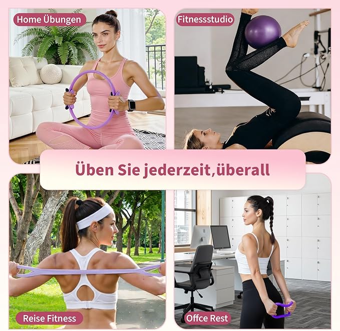 Pilates Ring Set for Women, Pilates Equipment with 5 Resistance Bands & Accessories, Pilates Ball, 14'' Magic Circle Hoop, Pilates Starter Kit for Beginners at Home