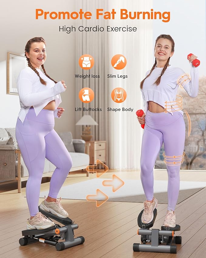 Niceday Mini Steppers for Exercise at Home, Stepper with Resistance Bands, Stepper with 300LBS Loading Capacity, Hydraulic Fitness Stepper with LCD Monitor Black