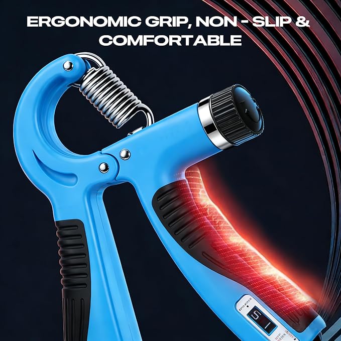 Grip Strength Trainer - Adjustable Resistance 11-132lbs/5-60kg Hand Gripper & Forearm Strengthener Device with Smart Counter for Sports & Rehab