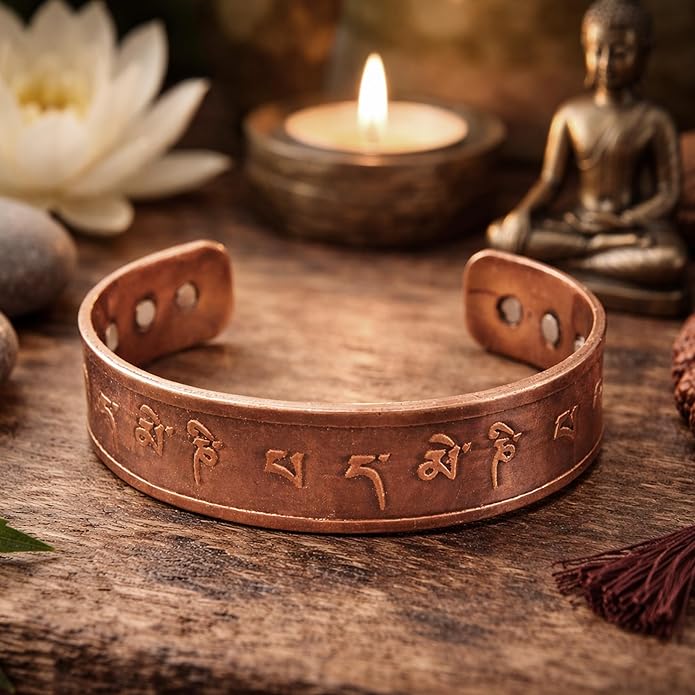 Touchstone copper bracelets | gift for men women |adjustable 100% pure solid real magnetic jewelry | handmade bracelet set combo | rope braided tibetan bangles.