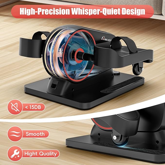 ANCHEER Under Desk Elliptical Machine, 2-in-1 Mini Exercise Bike, Digital Display, 9 Resistance Levels, 12 Speed Levels, Active and Auto Modes, Silent Operation