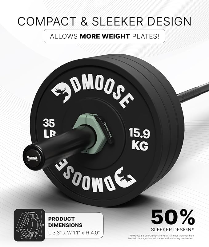 DMoose Fitness Barbell Clips 2 Inch (Pair) - Quick Release Olympic Barbell Clamps & Collars with Anti Slip TPR Grip for Secure Weightlifting and Powerlifting - Weight Clips for Bars at Home or Gym