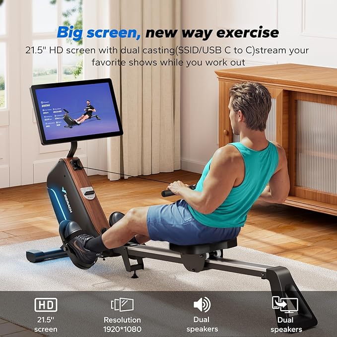 MERACH Rowing Machines for Home, Powerful Electromagnetic Row Machine with 51.2" Extended Rail, 16-Level Handle Resistance Adjustment Rower, 350 LBS Load Capacity, Ergonomic Comfort Seat, Easy Storage