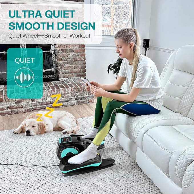 Under Desk Elliptical Machine, Leg Exerciser for Seniors Adults, Adjustable Speeds Elliptical Trainer with Remote, Quiet & Portable Mini Seated Pedal Exerciser for Home Office Use