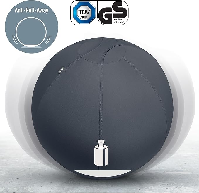 Leitz Sitzball für aktives Sitzen, Gymnastikball, Ergonomische Alternative, INKL. Stoffbezug, Handluftpumpe