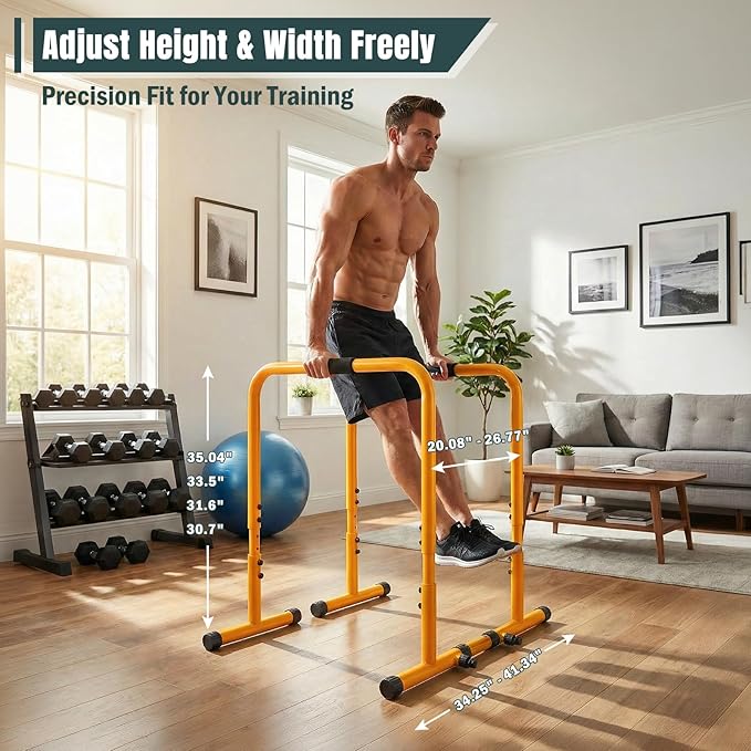 OLIXIS Dip Stands, Heavy Duty Pull Up Bar for Doorway, Adjustable Dip Bar Station Stabilizer Parallette Push Up Stand with Soft High-Density Foam Handles for Home, Gym, Patio, Office