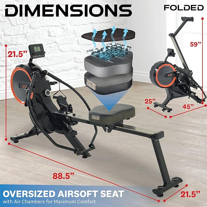 Women's Health Men's Health Women’s Health Men’s Health Bluetooth Dual Handle Rower Rowing Machine with MyCloudFitness App (1678), Black