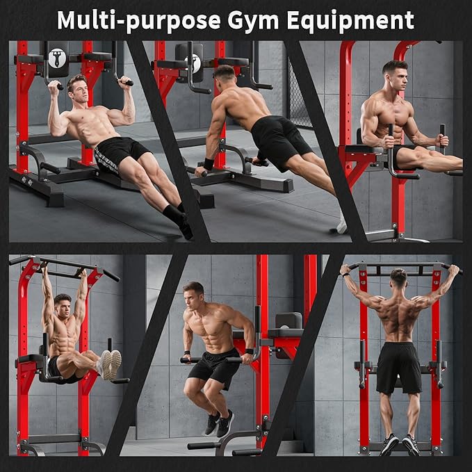 sogesfurniture Power Tower Dip Stands Assistive Trainer for Home Gym - 10-Level Height Adjustable Multi-functional Pull Up Bar, Dual Training Stands for Dip Push Up & Core Workout, Heavy Duty Steel Frame