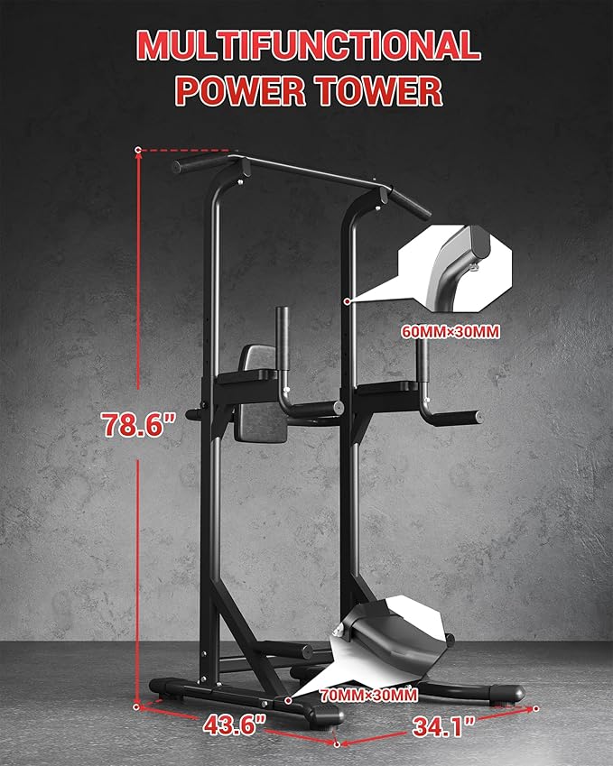 Multifunction Pull Up Bar Dip Station for Home Gym, Adjustable Height Power Tower, 880LBS Capacity Strength Training Equipment for Full Body Workout, Indoor Fitness Chin Up Bar for Men Women