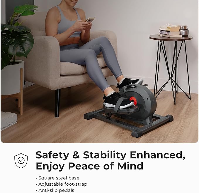 Sunny Health & Fitness Under Desk Pedal Elliptical Machine, Adjustable Resistance Leg Exerciser Home Workout While Sitting for Seniors, Optional Motorize or in Pink with SunnyFit App via Bluetooth