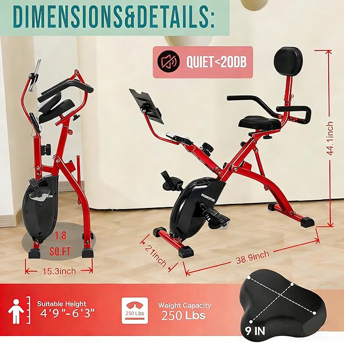 Foldable Recumbent Exercise Bike with High Backrest and Magnetic Resistance, Recumbent Exercise Bike for Home Workout，One Size-Multiple Styles Available