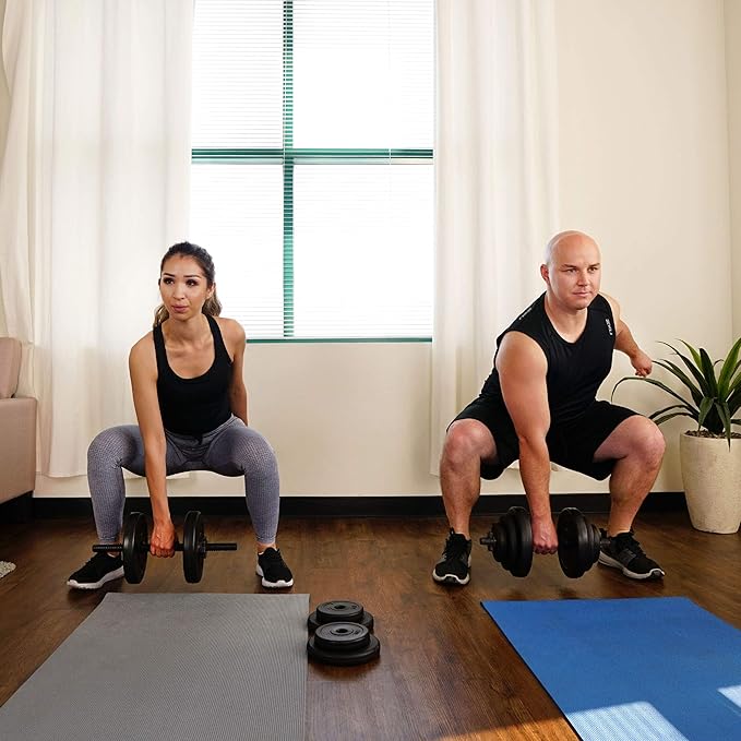 Sunny Health & Fitness Mini Stepper Machine, Stair Stepper Exercise Equipment with Resistance Bands for Home Workout + Exercise Vinyl 18 KG Dumbbell Set Hand Weights for Strength Training - NO.087