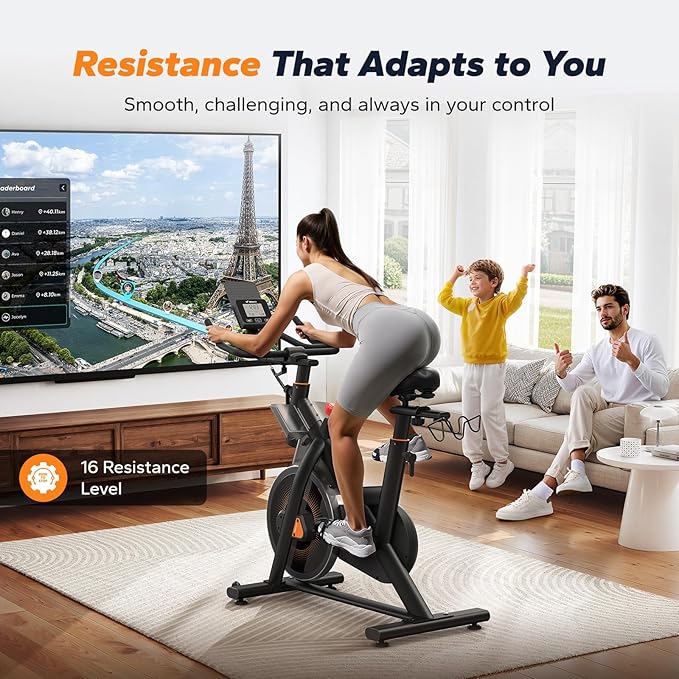 Merach Magnetic Exercise Bike, Heavy Duty Stationary Bike with Automated Resistance, 350 Lbs Weight Capacity, Low Noise Indoor Workout Bike for Home Gym with Self-Developed App