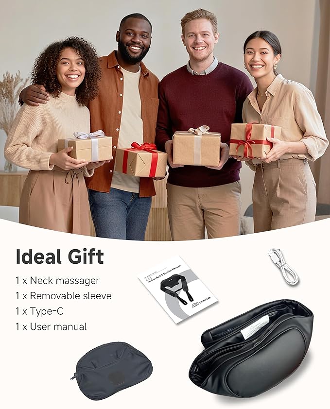 Snailax Shiatsu Neck Massager for Pain Relief Deep Tissue Cordless Kneading Shoulder Massage with Heat Graphene Heating Rechargable, 4D Roller Neck Back Massage, Gift for Mom Dad
