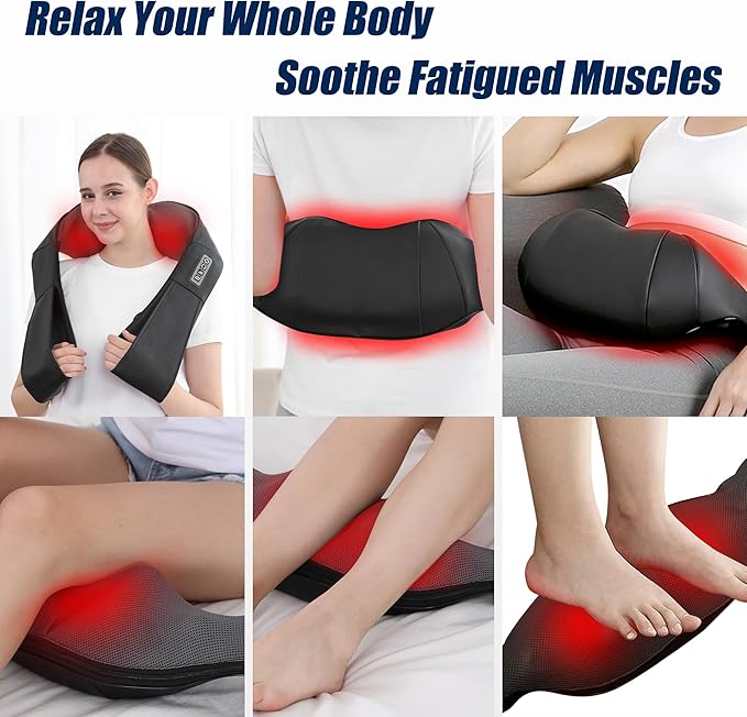 Shiatsu Neck and Back Massager with Heat, Electric Deep Tissue Kneading Neck and Shoulder Massage, Best Gifts for Women Men Mom Dad Mothers Fathers Day Birthday Gift (NOT Cordless)