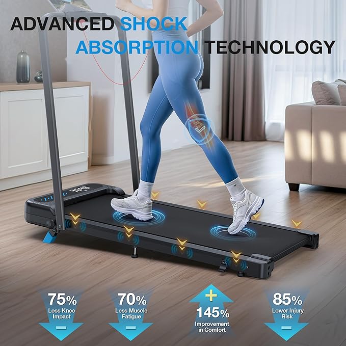WELLFIT Folding Treadmill with Incline,320+ lbs Capacity Portable Treadmills with Handlebar, Under Desk Treadmill for Home Office,Low Noise Walking Pad with Smart Voice Control for Jogging Running
