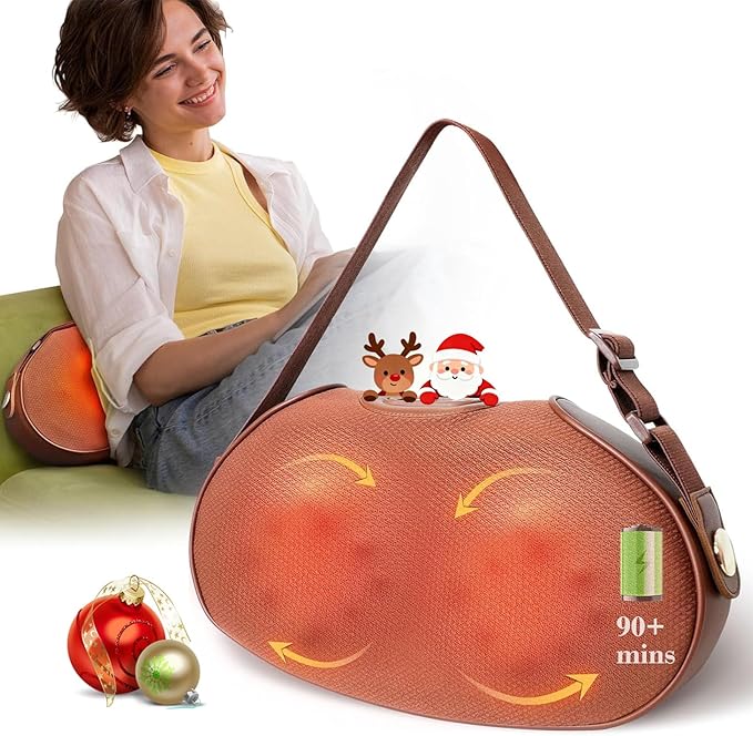Shiatsu Back Massage Pillow with Heat, Cordless Lower Back Massager for Pain Relief Deep Tissue, Portable Kneading Massage for Back and Neck, Christmas Thank You Gifts for Mom Her Him Women