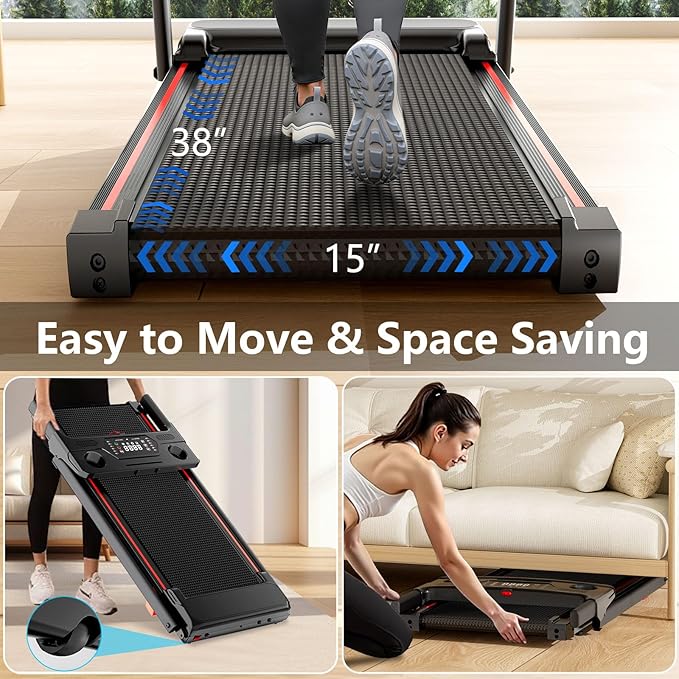 Treadmill with 8% Incline, Walking Pad Treadmill with Handle Bar, Portable Folding Treadmills for Running and Walking, 3.0HP Brushless Motorized, 5 Layers Shock-Absorbing