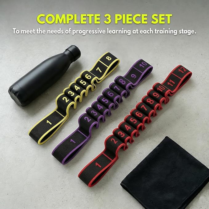 3 Fitness Resistance Bands for Stretching and Yoga, 8 10 12 Segment Number Stretch Resistance Band, Adjustable Exercise Bands for Full Body Stretching Shaping and Training