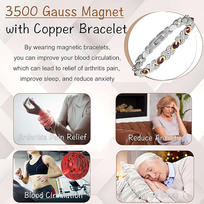 MagVIVACE Magnetic Stainless Steel Bracelet for Women, Amethyst Bracelet with Magnet