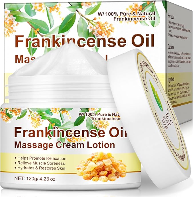 Frankincense Oil Massage Cream Lotion - 4.23 Fl Oz Pure Natural Frankincense Essential Oil Helps Moisturize Skin and Soothe Body, Relax and Soothe Body