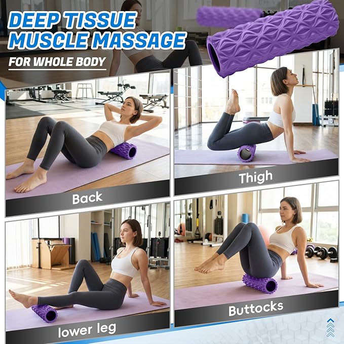Foam Roller High Density Deep Tissue Massager for Muscle Massage Myofascial Trigger Point Release Improves Mobility Massage of The Back and Leg Muscles - 15" (Purple)