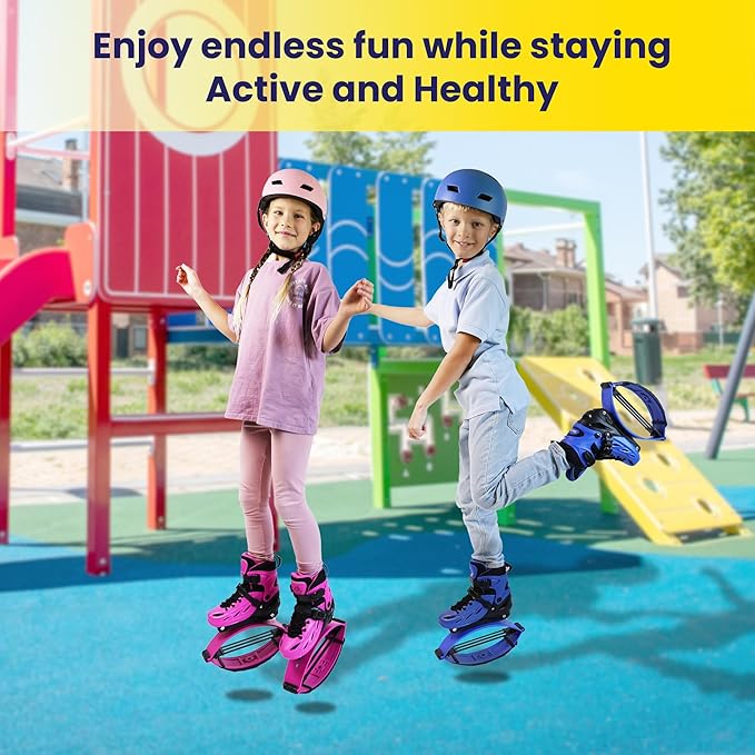 New Bounce Jumping Shoes for Kids - Premium Moon Boots - Durable Kangaroo Jumpers - Strong, Safe and Adjustable Fit, Perfect for Exercise and Fun - New & Improved Edition (Large, Blue)