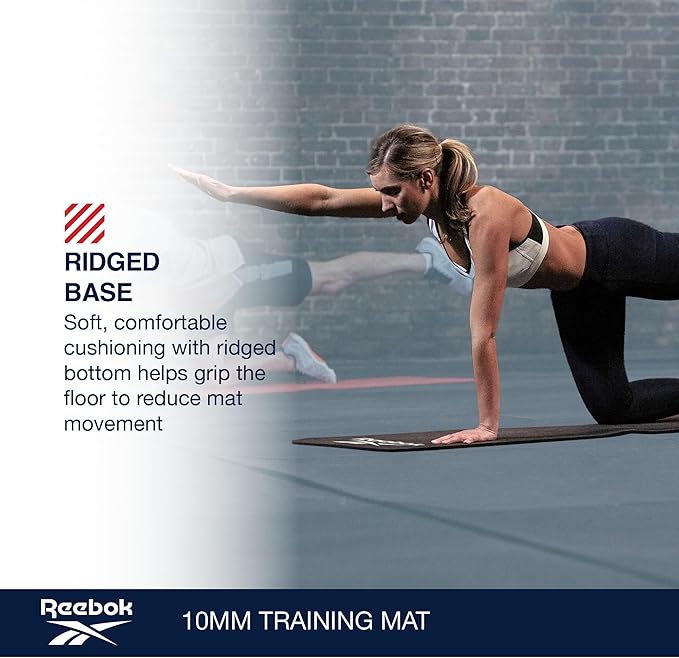 Reebok Pro 10mm Extra-Thick Yoga Mat, 72" x 24" with Easy Carry Strap, Large Non-Slip Exercise Mat with Ridged Base for Home Workout, Pilates, Floor Exercises & Outdoor Training