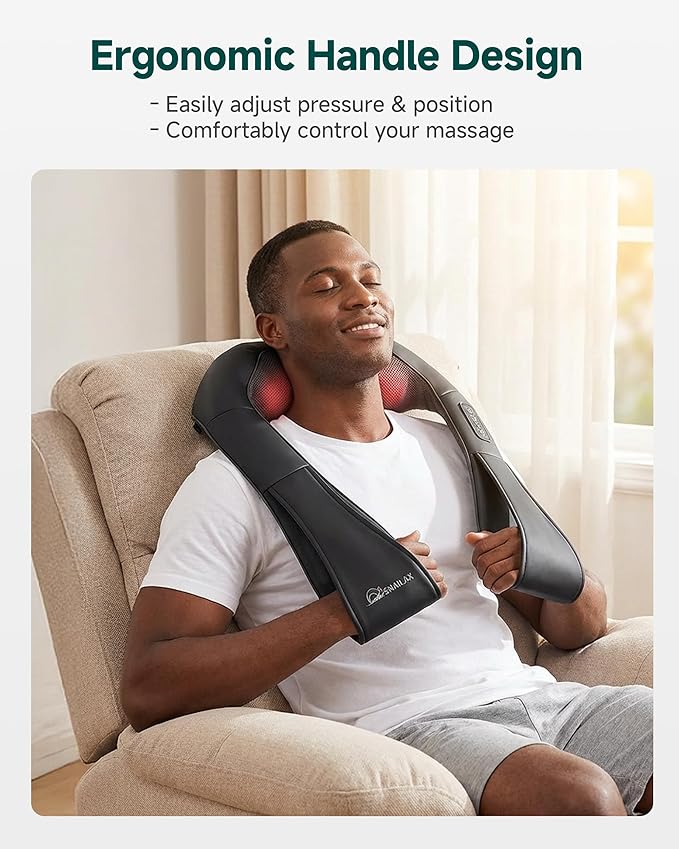 Snailax Shiatsu Neck and Shoulder Massager - Back Massager with Heat, Deep Kneading Electric Massage Pillow for Neck, Back, Shoulder,Foot,Body