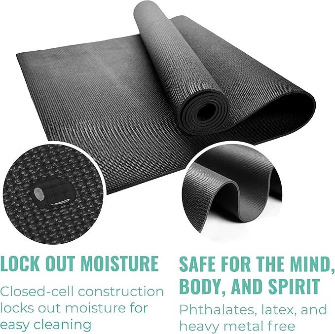 12-Pack Classic Yoga Mat With Carrying Strap, 68" x 24" Non Slip Exercise Mat, 4mm Thick Gym Mat, Bulk Non Toxic Yoga Mats for Home Workout, Schools, Classroom, and Studios
