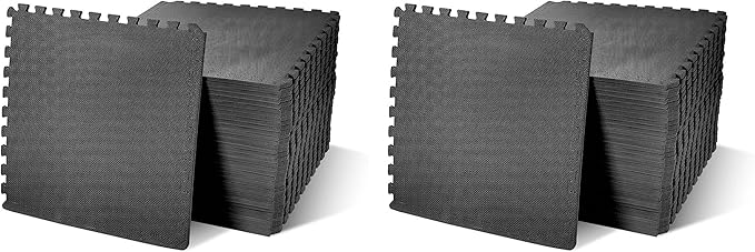 BalanceFrom 2-Pack 36-Count 24x24x0.5 Inch EVA Interlocking Foam Exercise Tile Mat, Black – Non-Slip Puzzle Flooring for Home Gym, Fitness Studio, or Playroom