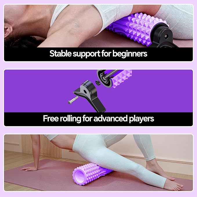 Foam Roller with Detachable Stand, 18” Deep Tissue Massage Roller, Beginner-Friendly Support Design for Muscle Recovery, Home Workout & Fitness - Purple