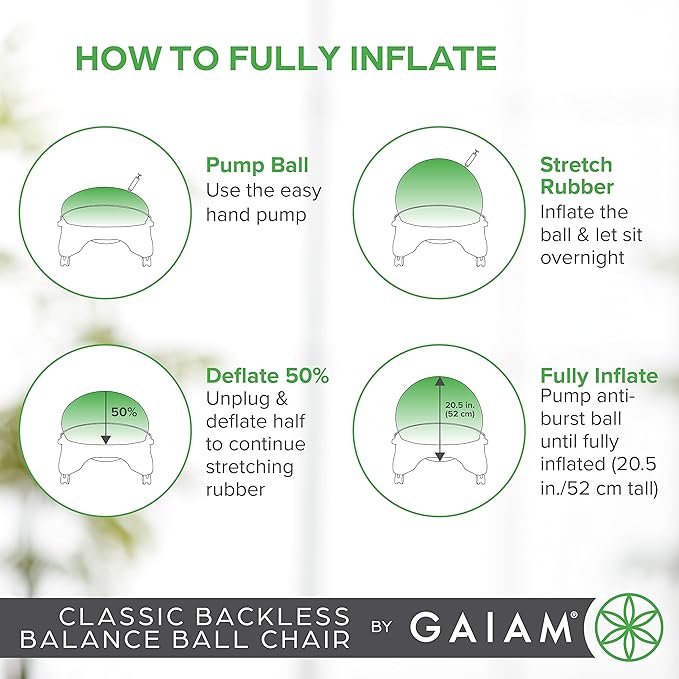 Gaiam Classic Backless Balance Ball Chair – Exercise Stability Yoga Ball Premium Ergonomic Chair for Home and Office Desk with Air Pump, Exercise Guide and Satisfaction Guarantee, Charcoal