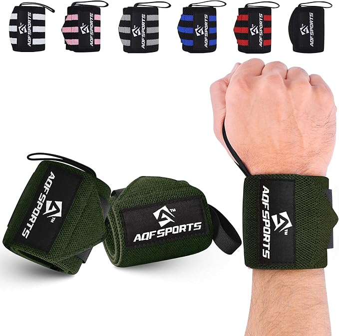 AQF Wrist Wraps for Weightlifting - USPA & IPL Approved 18" Gym Wrist Support with Thumb Loop - Heavy Duty Lifting Wrist Straps for Fitness, Workout, Powerlifting, & Bodybuilding (Pair)