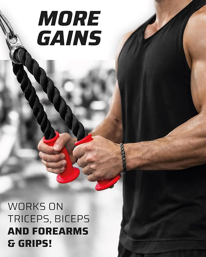 Ergonomic Tricep Rope | 30” Non-Slip Cable Attachment | Wrist Pressure Relief | Grip Strength & Forearm Activation | Home & Commercial Gym Accessory | for Cable Machine & Smart Gym