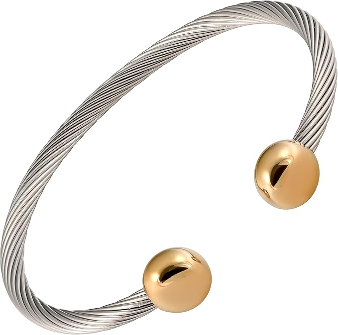2-Tone Stainless Steel Magnetic Therapy Bracelet High Power Magnets, For Men and Women, Adjustable Bangle