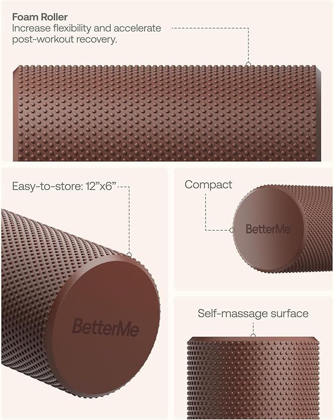BetterMe Foam Roller for Muscle Recovery – High Density Exercise Roller for Back &Legs – Deep Tissue Massage Roller for Tension, Relief & Stretching (Chocolate Brown)