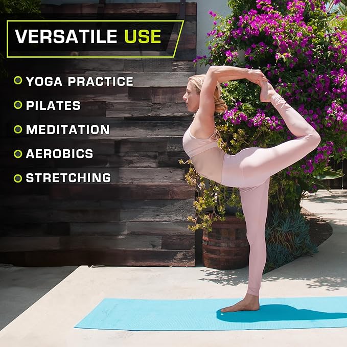 ProsourceFit Original Yoga Exercise Mat ¼” (6mm) Thick for Comfort and Stability with Carrying Straps, Non Slip –Multiple Colors