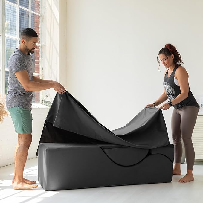 Avana Kami Convertible Chaise/Bed Bench for Yoga & Massage - 2-in-1 End of Bed Ottoman with Concealed Fold Out Yoga Lounge Chair, 22" Wide, Microvelvet Deep Teal