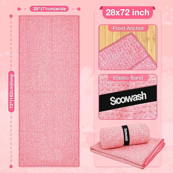 Hot Yoga Towel,Microfiber Yoga Mat Towels Non Slip for Hot Yoga Absorbent Microfiber Sweat Anti-Slip Cover,Bikram,Pilates,Exercise,Fitness 28 inch X 72 inch Pink 2 Pack