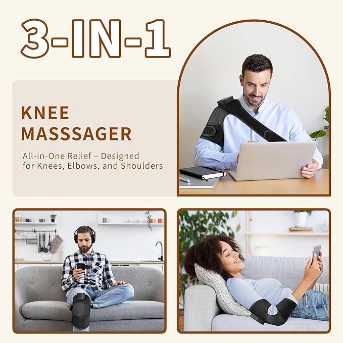 Nekteck Knee Massager with Heat - Cordless Heated Knee Brace with Vibration for Pain Relief, Rechargeable Knee Heating Pad with 5 Heat Levels and 3 Massage Mode (2 Packs)