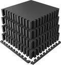 PRAISUN 0.6" Thicker Rubber Top Gym Flooring for Home Gym, 24 Pcs 96 Sq Ft Workout Mats, Exercise Mat, Interlocking Rubber Floor Mats with High Density EVA Foam for Garage, 24 x 24in, Black