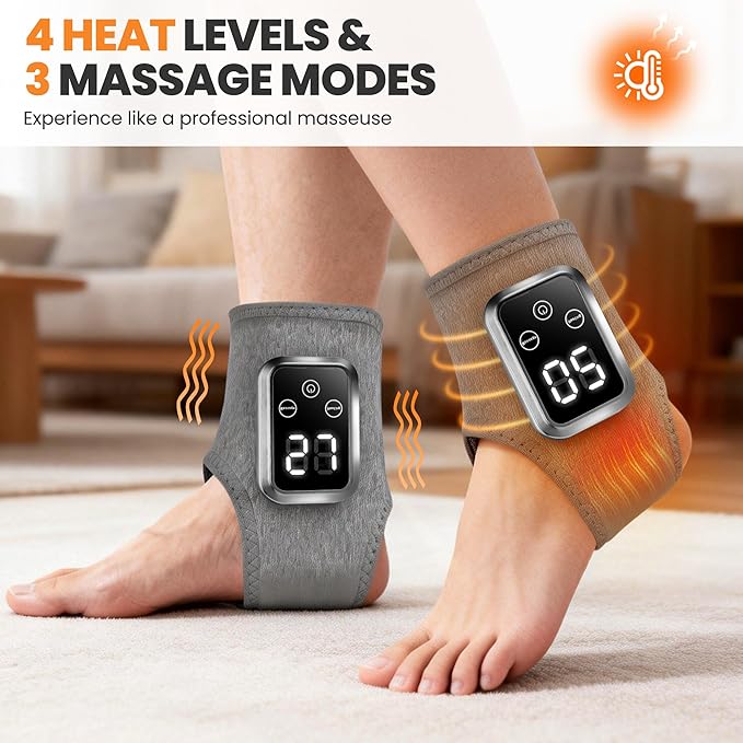 YAZHI Foot Massager 2-in-1 Warming Wrap – Relax & Renew Foot & Ankle Massager with 3 Modes & 4 Heat Levels, Portable for Home or Travel 2pack