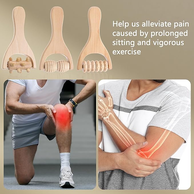 3Pcs Wood Therapy Massage Tools Wooden Massage Rollers, Hand Massage Tools Manual Muscle Roller Stick for Relaxes Thigh, Leg, Hands Full Body Muscle Men Women