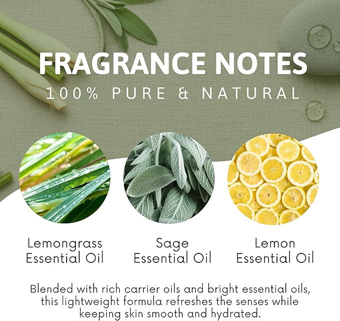 Best of Nature Lemongrass and Sage Massage Oil Blend - Non-Greasy Aromatherapy Massage Oil for Body, Skin & Face, Crafted with Pure Essential Oils (8 fl oz)